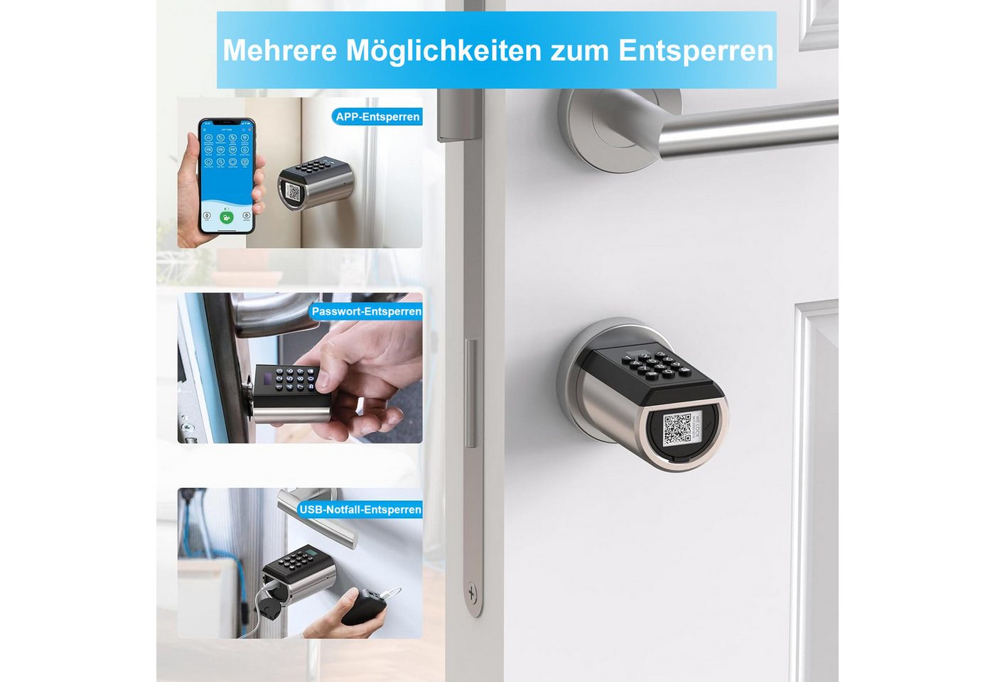 WE.LOCK Türschlossantrieb WELOCK Elektronisches Türschloss PBL41 für 50-100mm Türen, (Packung, Smartes türschloss x1, Anleitung x1, Zubehörbox x1), Passwort, APP, USB-Entsperrung, 5-Minuten-Installation Bild 4
