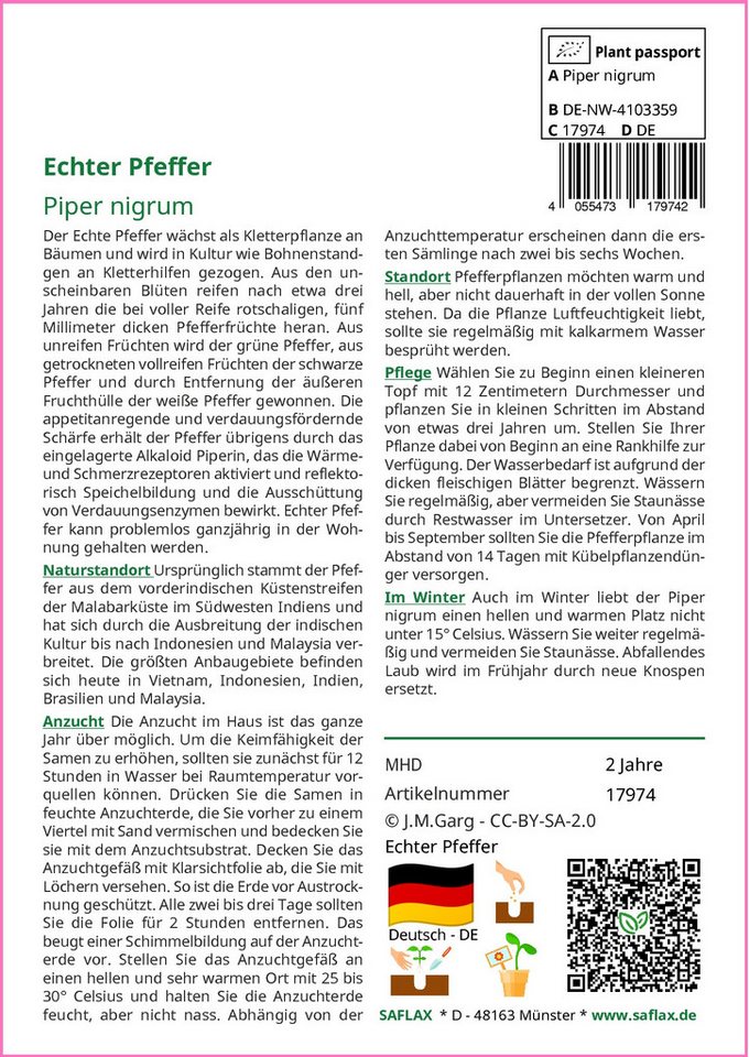 SAFLAX Kräutersamen SAFLAX - Samen und Substrat - Echter Pfeffer Bild 2