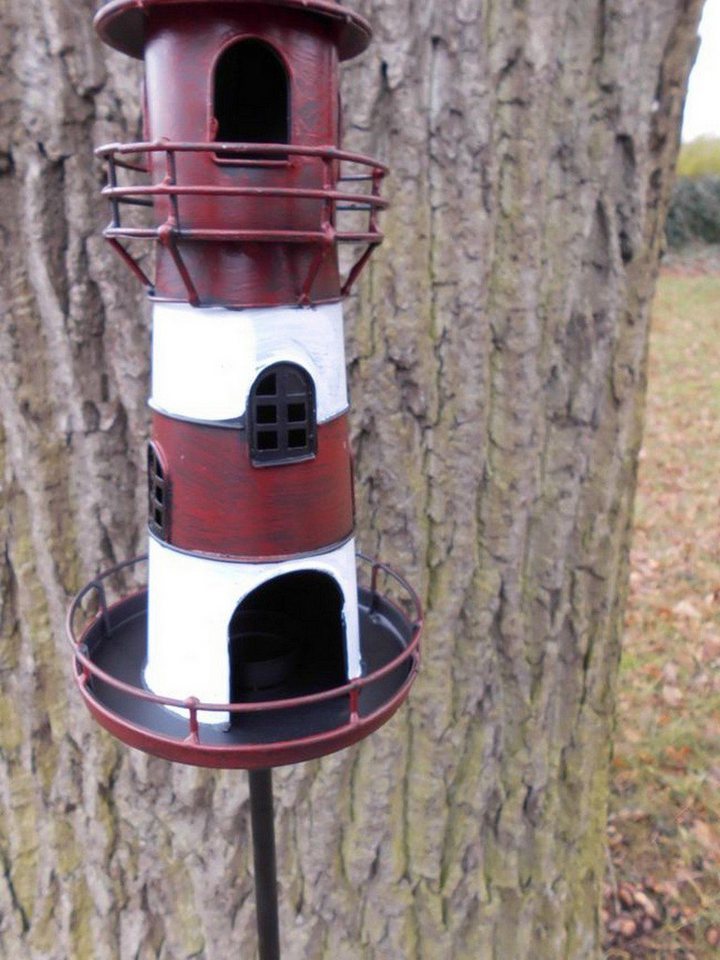 Deko-Impression Gartenstecker Leuchtturm Gartenstab Gartenstecker Windlicht Eisen rot-weiß lackiert (1-St)