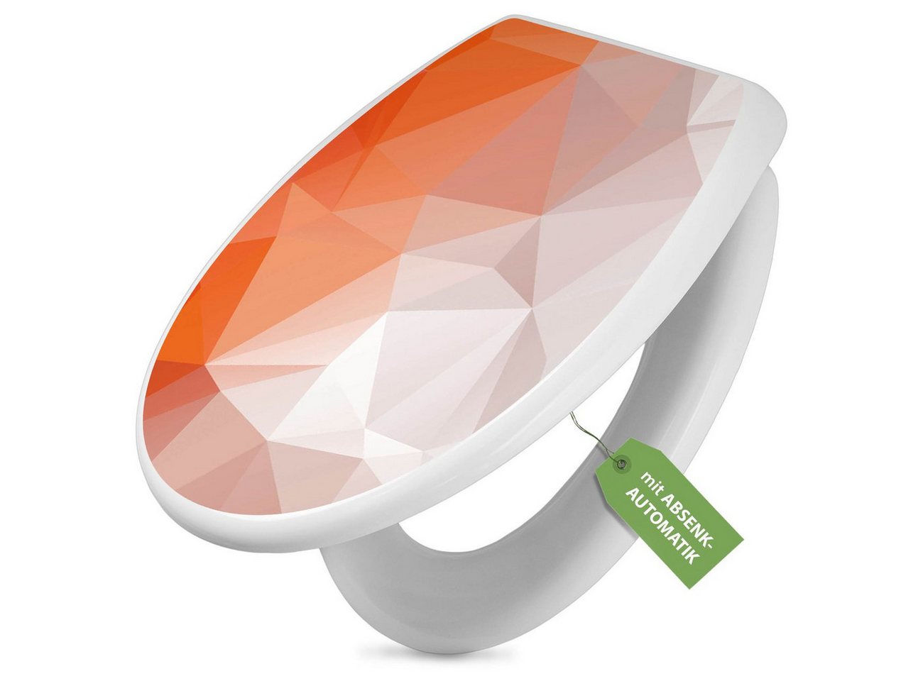 banjado WC-Sitz mit Absenkautomatik Motiv Orange Polygon (umweltfreundliches Material, integrierte Scharniere), 44,5 x 37 x 5 cm