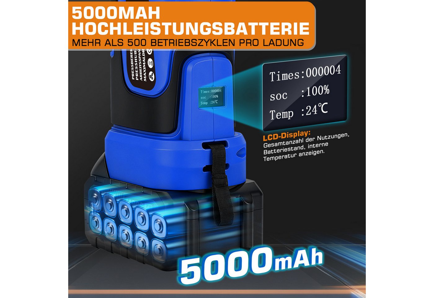 XERSEK Presszange Profi Crimpzange Rohrpresszange LCD-Display 2x5.0Ah-Akku TH & V-Kontur, 9 Sätze Pressbacken: TH16 TH20 TH26 TH32, V12 V15 V18 V22 V28, Hilfsgurt f. Ein-Mann-Bedienung Kupferrohre Edelstahlrohre Verbundrohr Bild 5