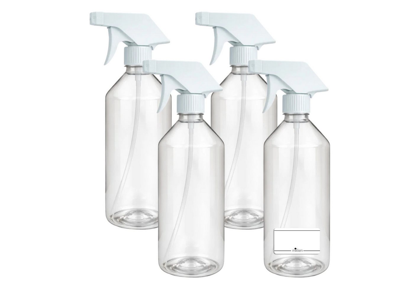 mikken Sprühflasche leere Flasche 500 ml aus PET transparent Laborflasche mit Trigger, (Spar-Set, 4-tlg., 2er, 4er, 6er, 10er), Fassungsvermögen: 0,5 Liter, Made in Europe