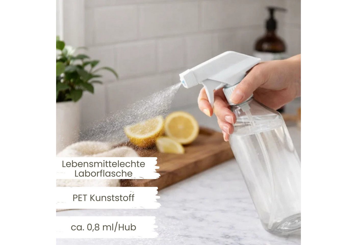 mikken Sprühflasche leere Flasche 500 ml aus PET transparent Laborflasche mit Trigger, (Spar-Set, 4-tlg., 2er, 4er, 6er, 10er), Fassungsvermögen: 0,5 Liter, Made in Europe Bild 3