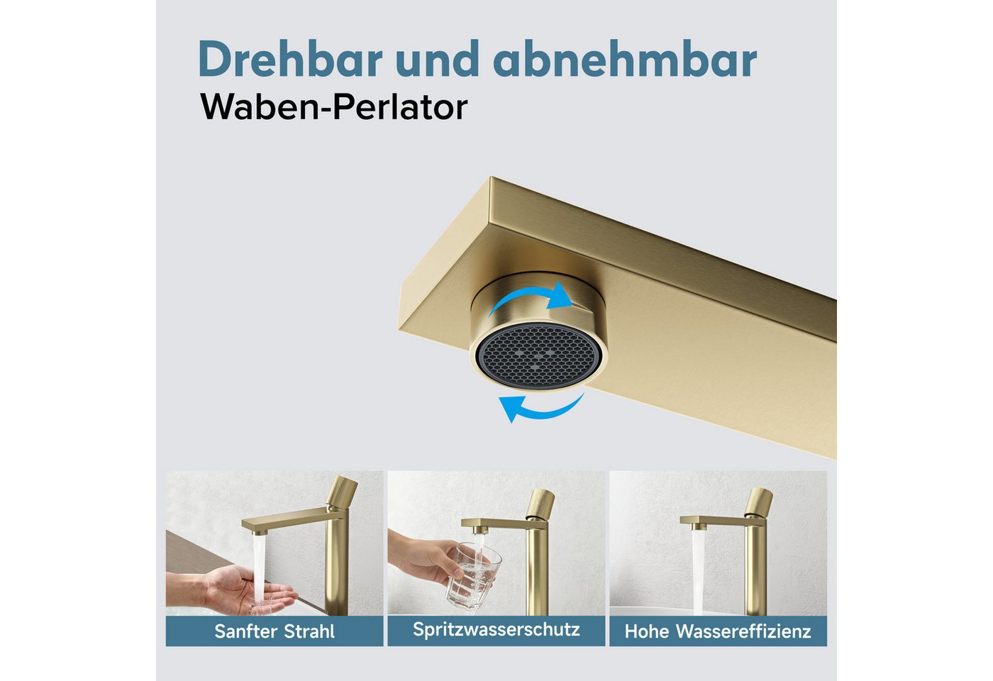 doporro Waschtischarmatur Wasserhahn Bad mit 107 mm Auslaufhöhe Edelstahlgehäuse Fino-01 Hochwertiger Edelstahlkörper mit PVD-Beschichtung Bild 2