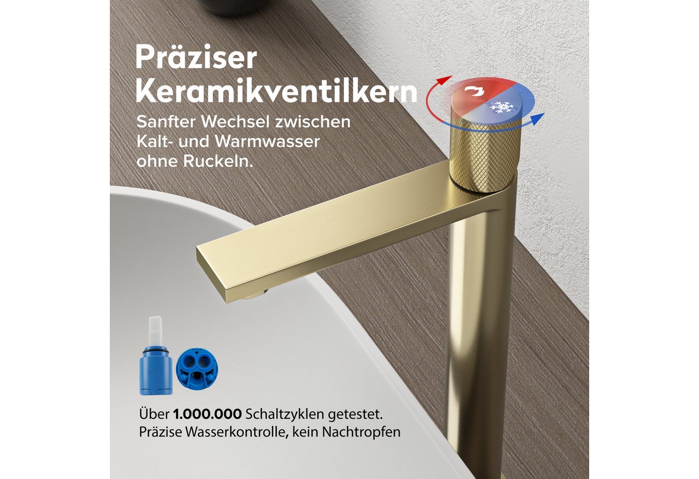 doporro Waschtischarmatur Wasserhahn Bad mit 107 mm Auslaufhöhe Edelstahlgehäuse Fino-01 Hochwertiger Edelstahlkörper mit PVD-Beschichtung Bild 4