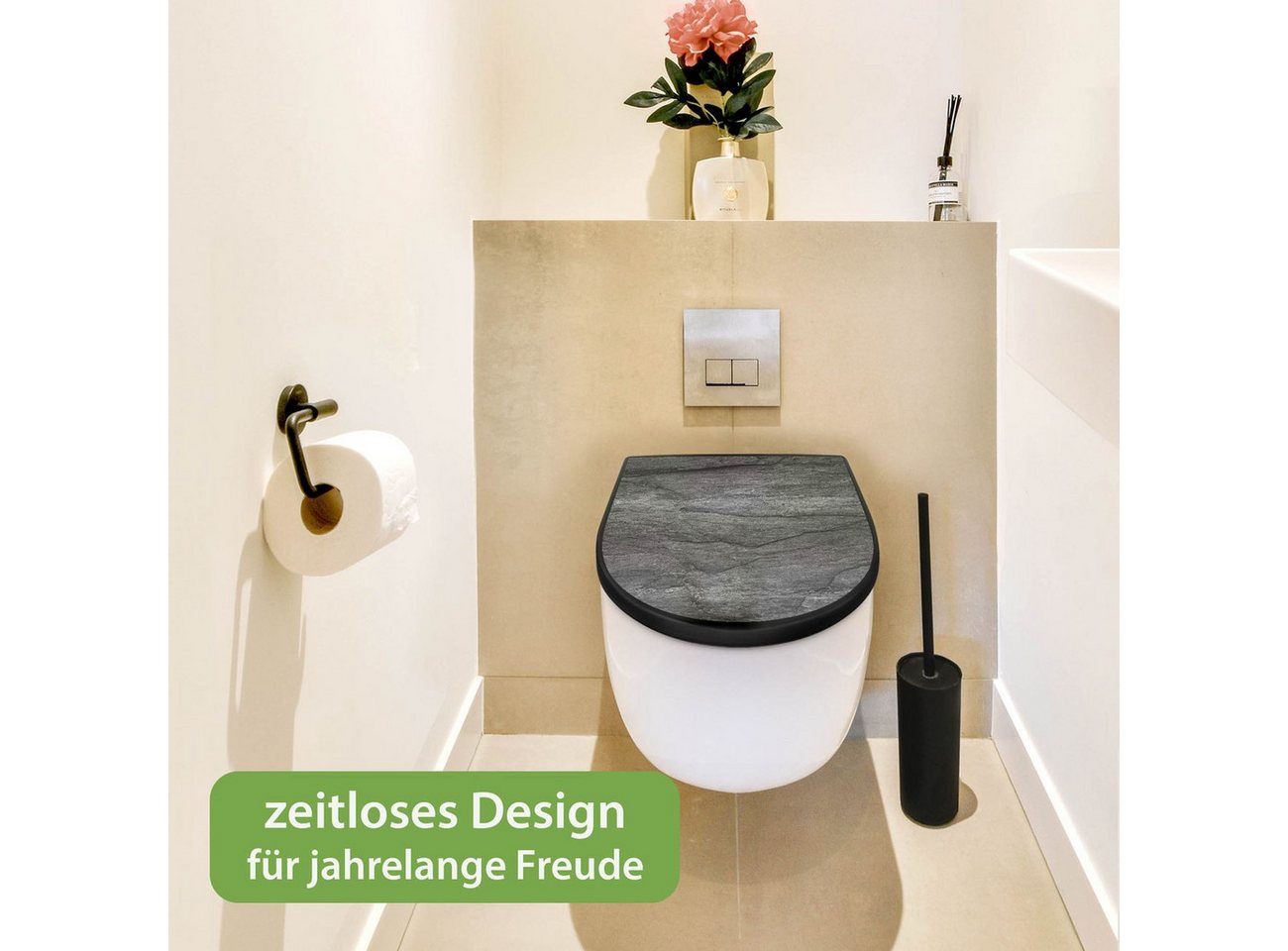 banjado WC-Sitz Premium D-Form mit Absenkautomatik Motiv Schiefer Platte 1 (umweltfreundliches Material, Softclose Absenkautomatik), 45 x 36,4 x 4 Bild 4