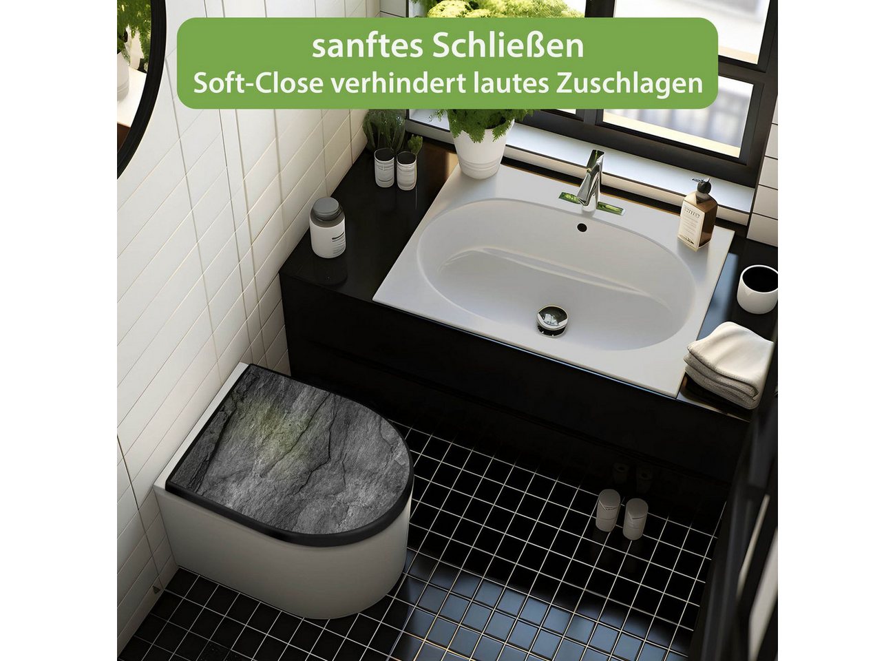 banjado WC-Sitz Premium D-Form mit Absenkautomatik Motiv Schiefer Platte 1 (umweltfreundliches Material, Softclose Absenkautomatik), 45 x 36,4 x 4 Bild 5