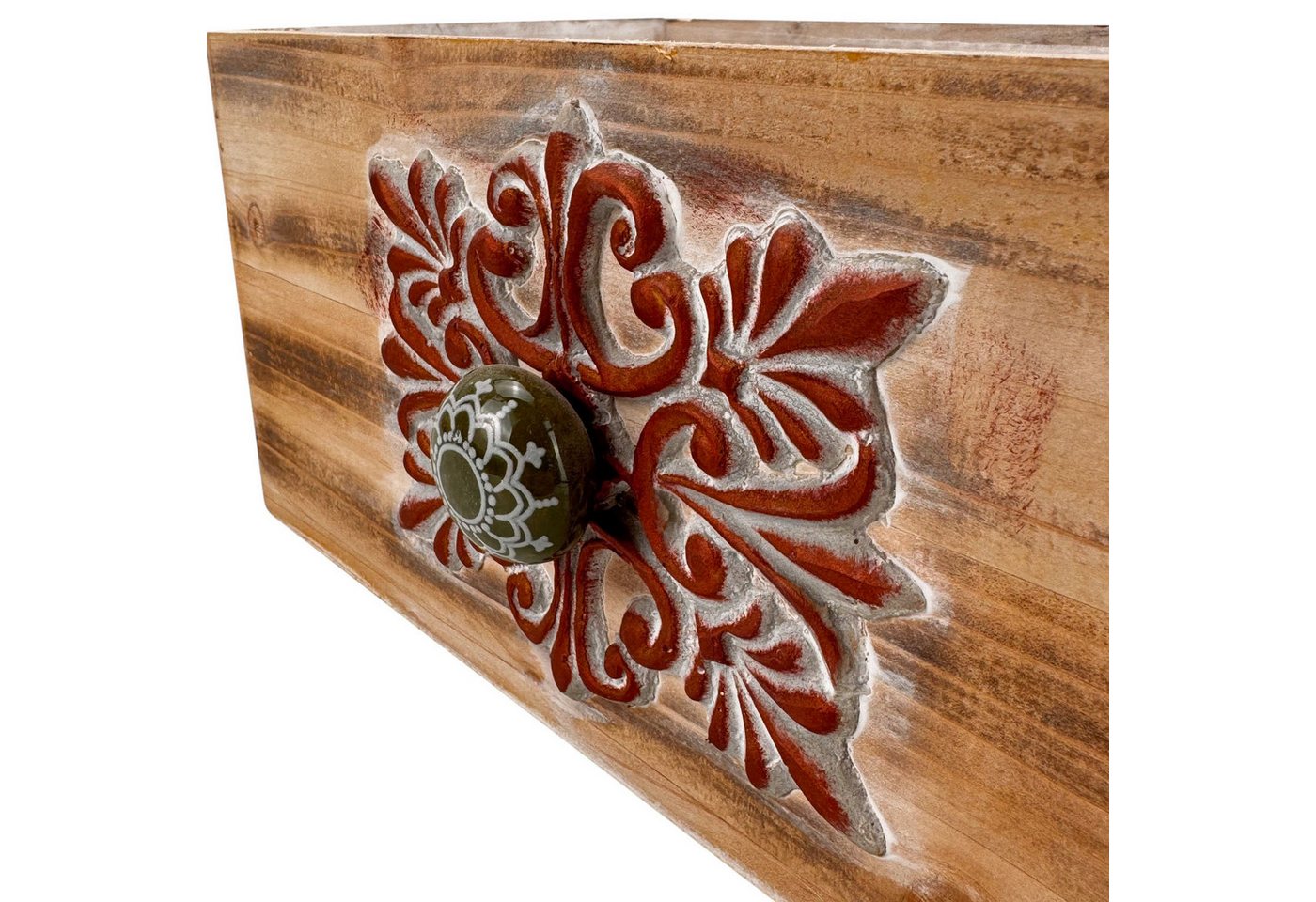 Online-Fuchs Blumentopf 2 Schubladen bis 28 cm groß - Kräutertopf, Blumentöpfe - innen & außen (für Küche, Wohnzimmer oder Balkon, 103), kunstvoll verzierte Fronten mit einem stilvollen Knauf