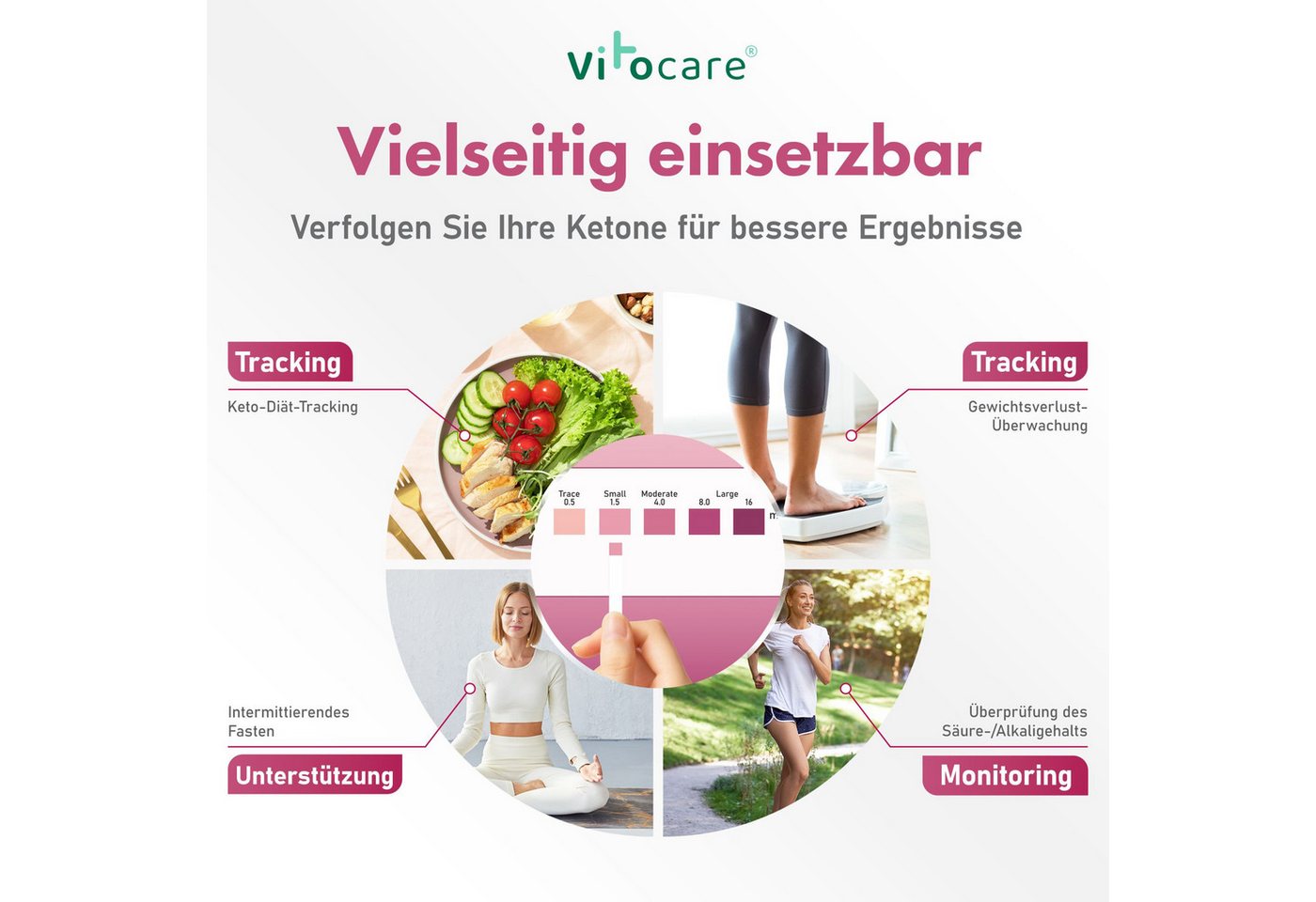 Vitocare Blutzuckermessgerät Keton & Keto Teststreifen, Ketose Selbsttest, 25/125 Stk., Keton Test Bild 4