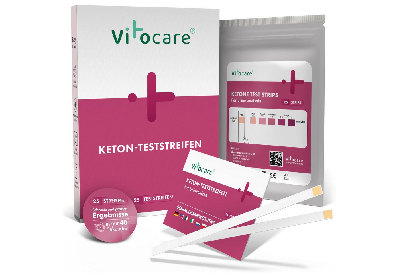 Vitocare Blutzuckermessgerät Keton & Keto Teststreifen, Ketose Selbsttest, 25/125 Stk., Keton Test Bild 5