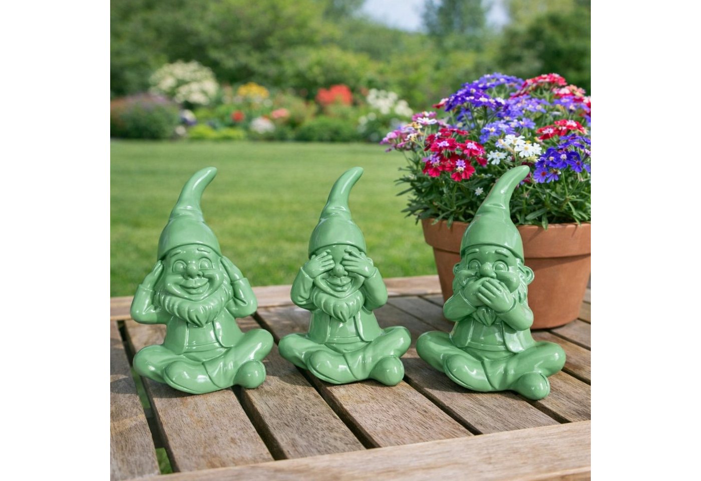 Online-Fuchs Gartenfigur für draußen - 3er Set lustige Gartenzwerge - Deko Figuren, 16 cm groß, (wetterfest, moderne knallige Farben), Geschenkidee für Frühling, Sommer und Herbst Bild 2