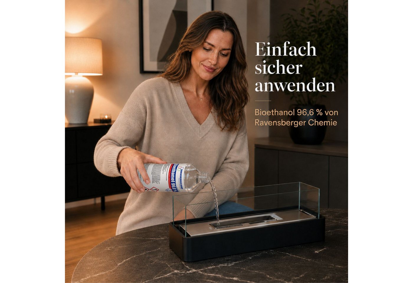 Ravensberger Chemie Bioethanol 96,6 % Premium Kaminbrennstoff für Tischkamin Ethanol Kamin, 1 l, Premium Bioethanol 96,6 % für Tischkamin & Ethanolkamin - 1L Bild 3