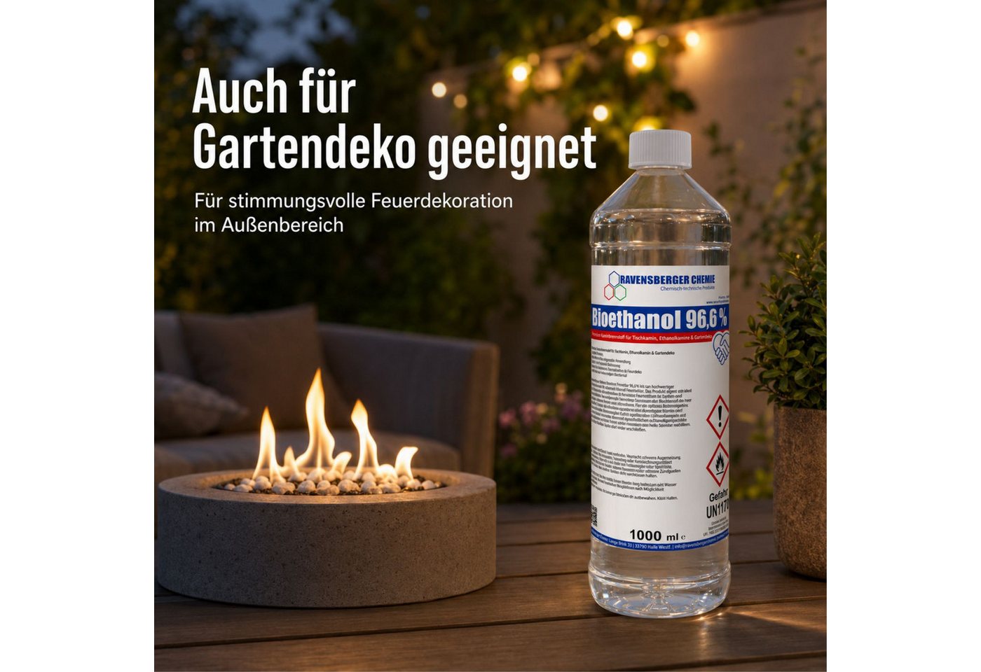 Ravensberger Chemie Bioethanol 96,6 % Premium Kaminbrennstoff für Tischkamin Ethanol Kamin, 1 l, Premium Bioethanol 96,6 % für Tischkamin & Ethanolkamin - 1L Bild 4