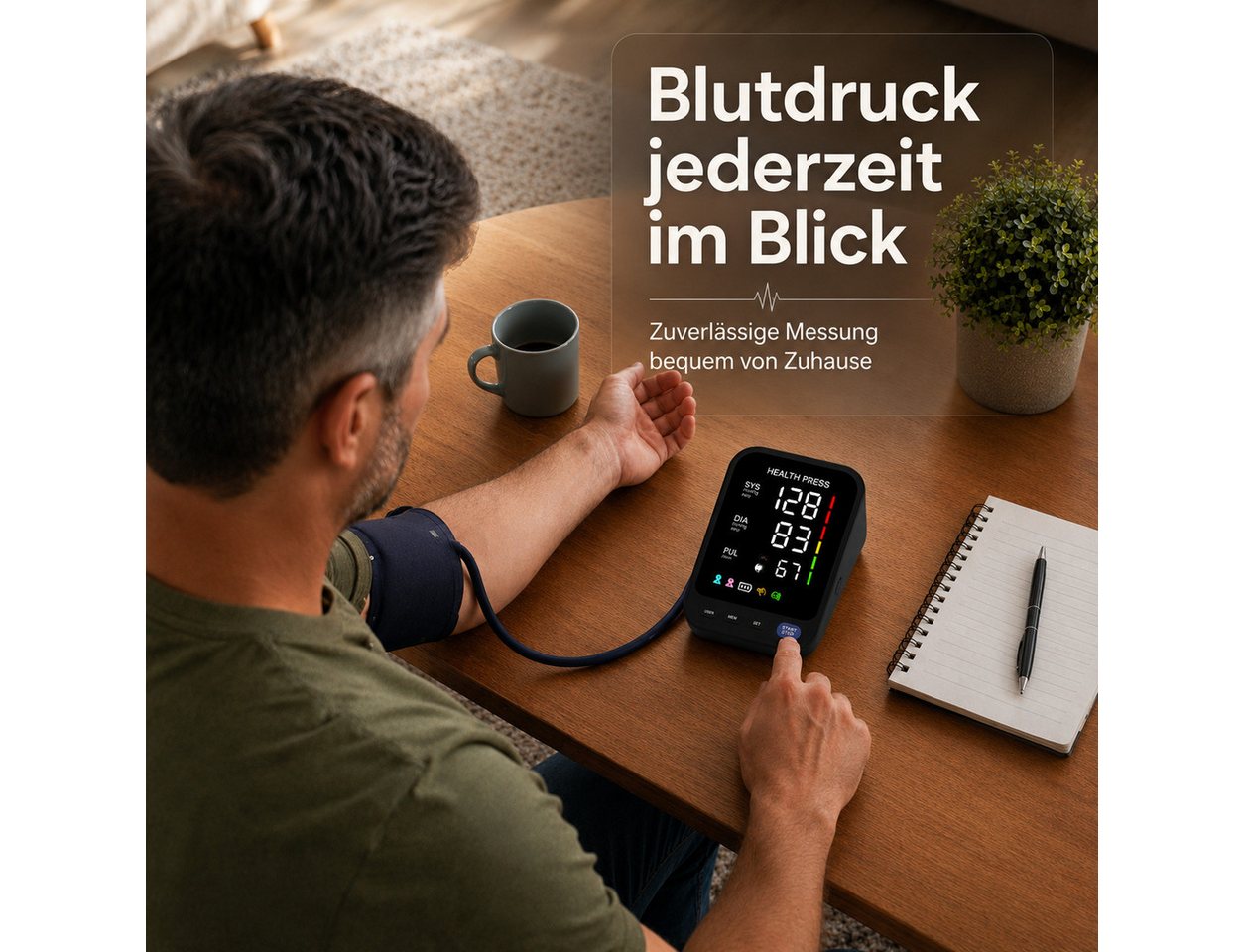 Health Press Oberarm-Blutdruckmessgerät Blutdruckmessgeraet für den Oberarm, Mit WHO-Farbskala, Pulserkennung & Speicher für 2 Nutzer Bild 3