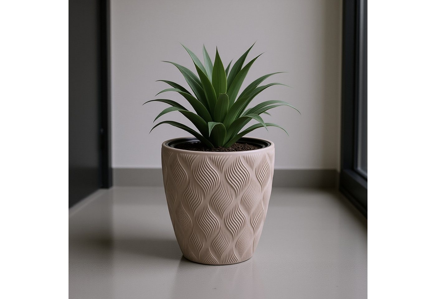 KAGM Pflanzkübel Blumenkübel Blumentopf dekorativ Ø 28,5 cm Grau-/Beige (1 St., inkl. Pflanzeinsatz)