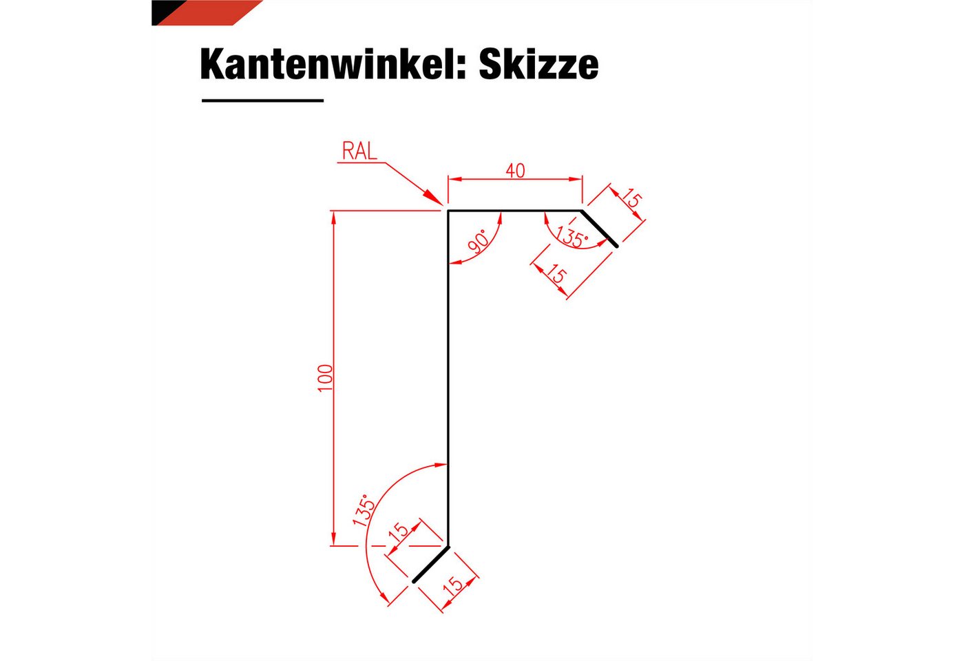 BRAVO Glattblech, Ortgangblech 1 m für Trapezblech – gerader Kantenwinkel 0,5 mm