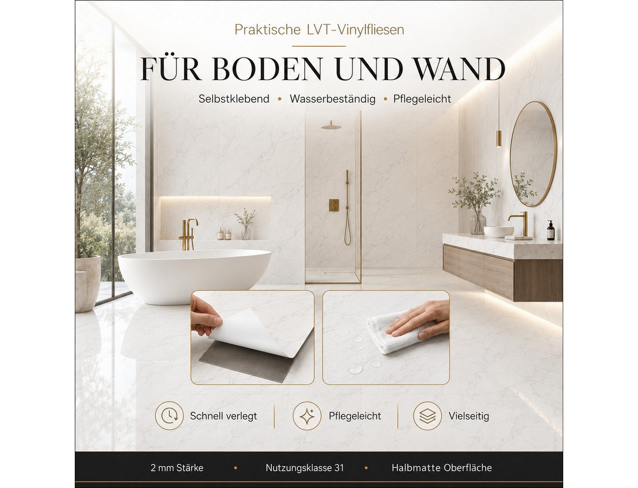 Berti Graf Designboden LVT Vinylboden selbstklebend 2 mm wasserfest in Marmor und Beton Optik, selbstklebend Bild 3