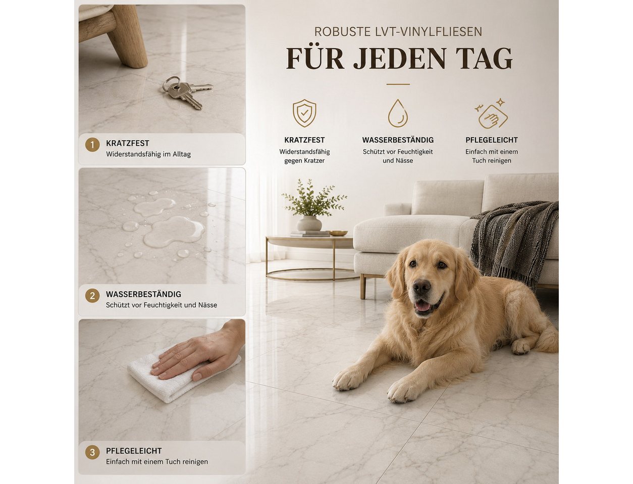 Berti Graf Designboden LVT Vinylboden selbstklebend 2 mm wasserfest in Marmor und Beton Optik, selbstklebend Bild 4