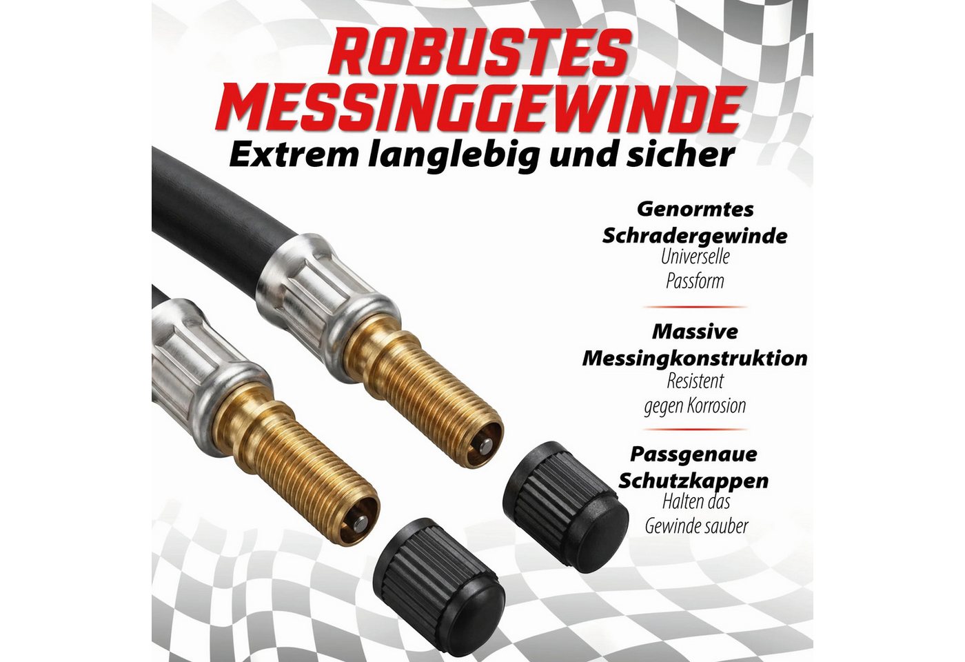 Pitlane Performance Ventilkappe Ventilverlängerung Autoventil, (Flexible Schrader Luftdruckventil Verlängerungen, 4-St., Ventilverlängerung für Autoventil), für Auto Motorrad E-Scooter Fahrrad LKW, dicht Bild 3
