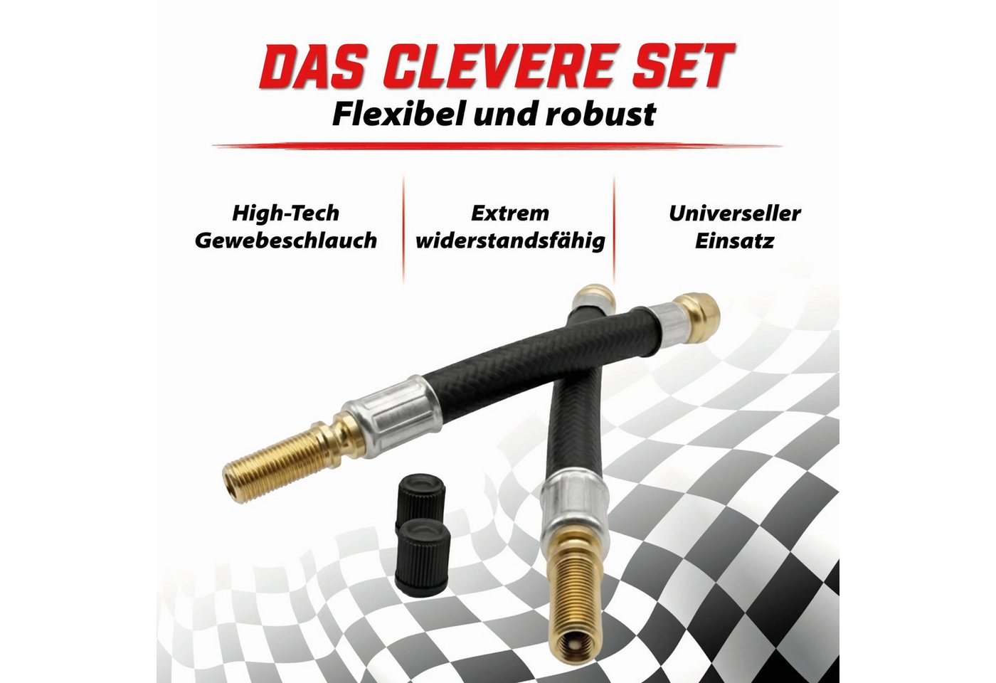 Pitlane Performance Ventilkappe Ventilverlängerung Autoventil, (Flexible Schrader Luftdruckventil Verlängerungen, 4-St., Ventilverlängerung für Autoventil), für Auto Motorrad E-Scooter Fahrrad LKW, dicht Bild 4