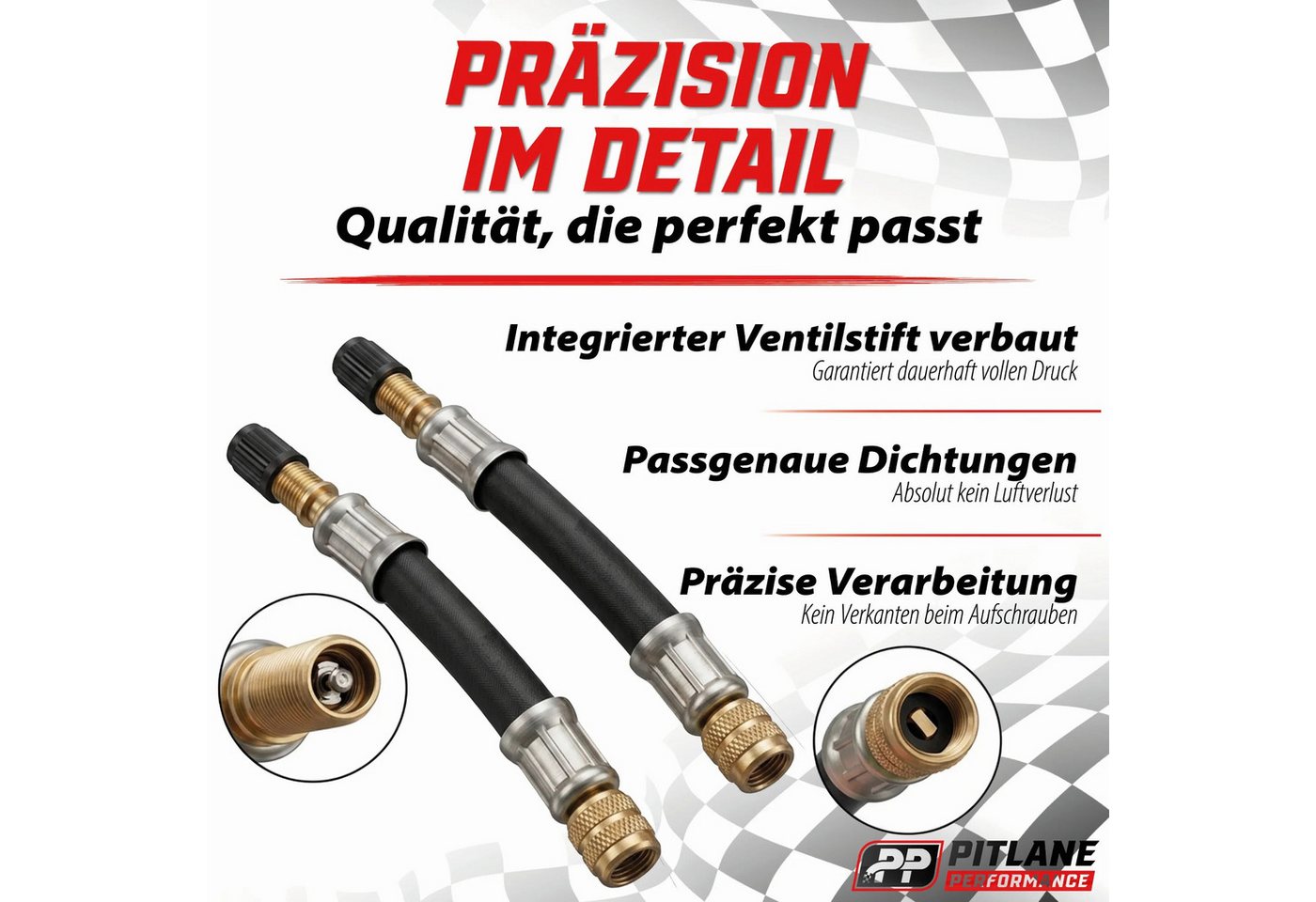 Pitlane Performance Ventilkappe Ventilverlängerung Autoventil, (Flexible Schrader Luftdruckventil Verlängerungen, 4-St., Ventilverlängerung für Autoventil), für Auto Motorrad E-Scooter Fahrrad LKW, dicht Bild 5