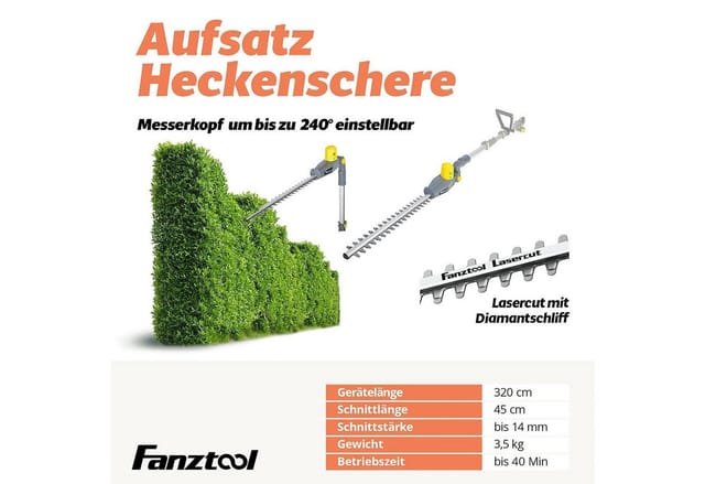 Fanztool Akku-Heckenschere FANZTOOL 20V Li-Ion Akku 2-in-1 Hochentaster/teleskop Heckenschere
