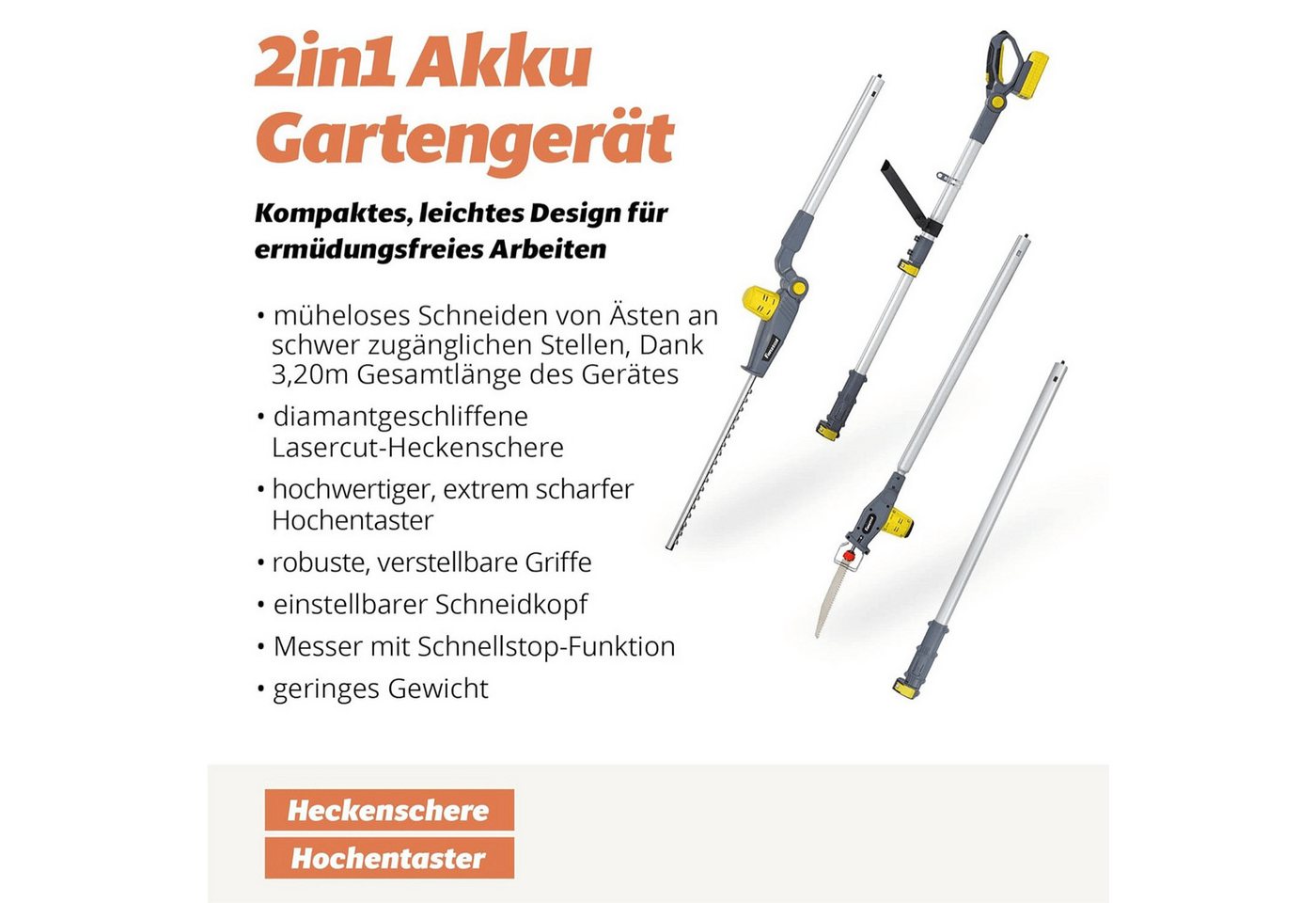 Fanztool Akku-Heckenschere FANZTOOL 20V Li-Ion Akku 2-in-1 Hochentaster/teleskop Heckenschere Bild 5