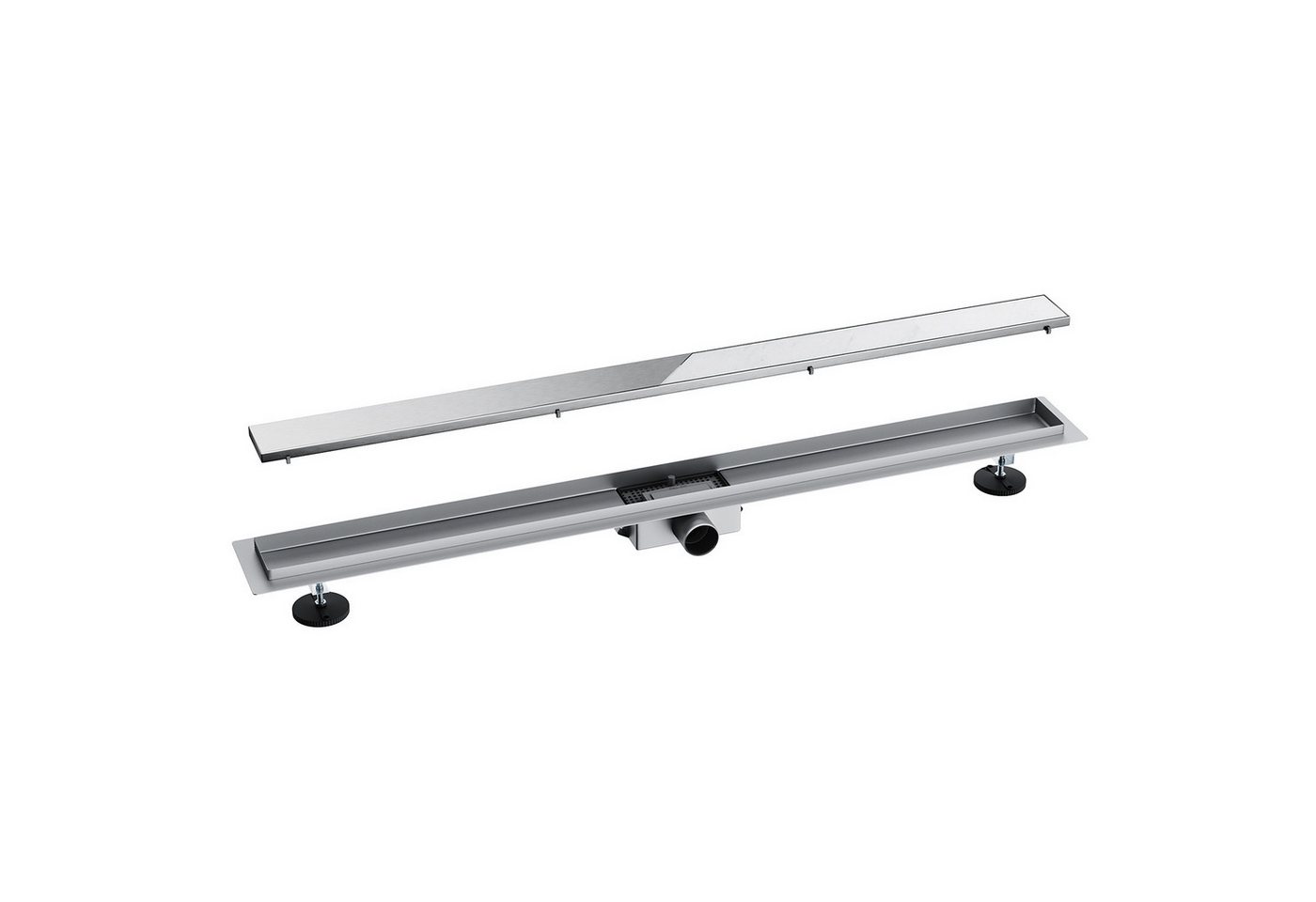 SONNI Duschrinne Edelstahl extra flach befliesbar Bodenablauf, Komplettset mit Geruchsstop und Haarsieb, Randablauf 2 in 1