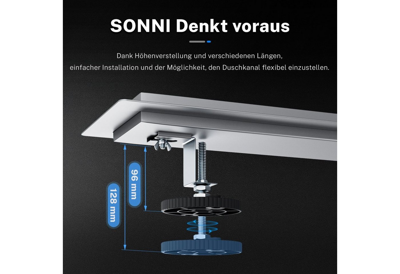 SONNI Duschrinne Edelstahl extra flach befliesbar Bodenablauf, Komplettset mit Geruchsstop und Haarsieb, Randablauf 2 in 1 Bild 2