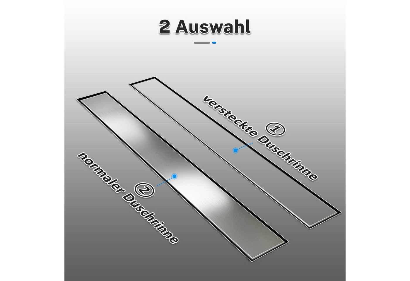 SONNI Duschrinne Edelstahl extra flach befliesbar Bodenablauf, Komplettset mit Geruchsstop und Haarsieb, Randablauf 2 in 1 Bild 3