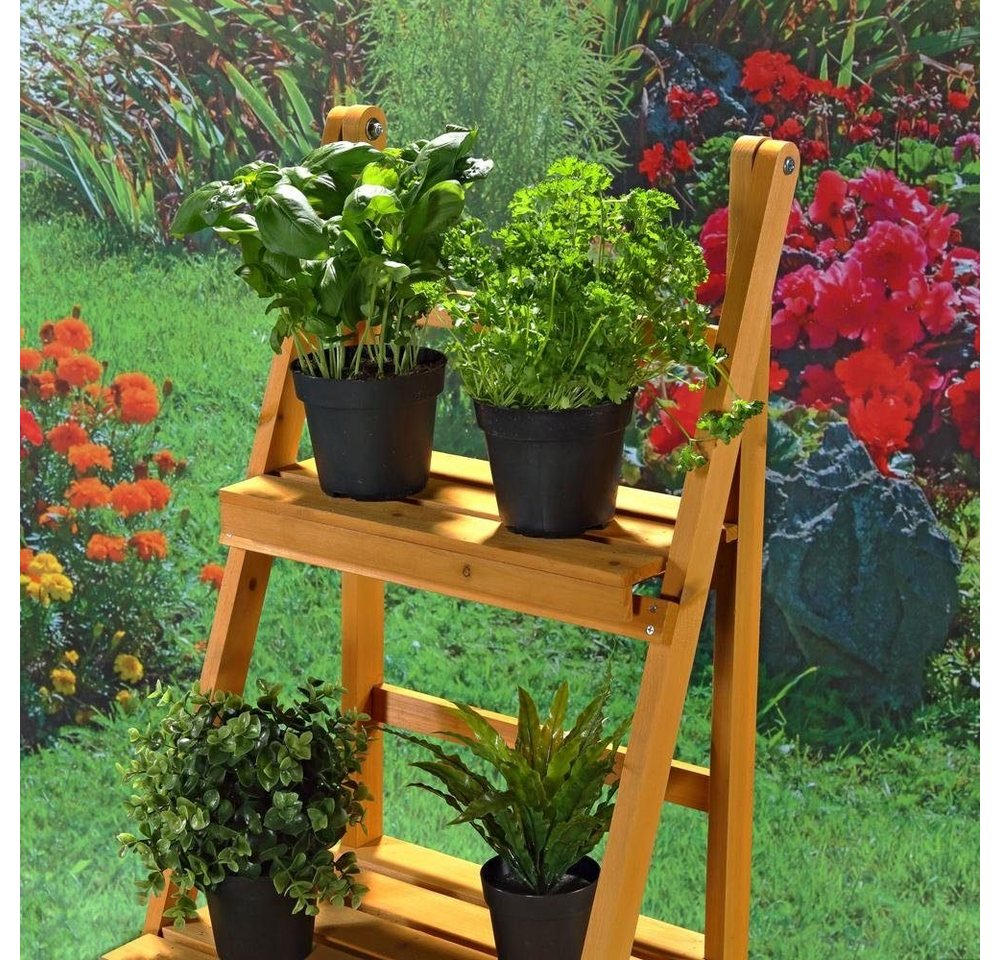 Melko Blumenständer Pflanzentreppe Blumenregal 3 Etagen Holz Braun Pflanzampel Pflanzbank (Stück), BxTxH: 43 x 44 x 109 cm