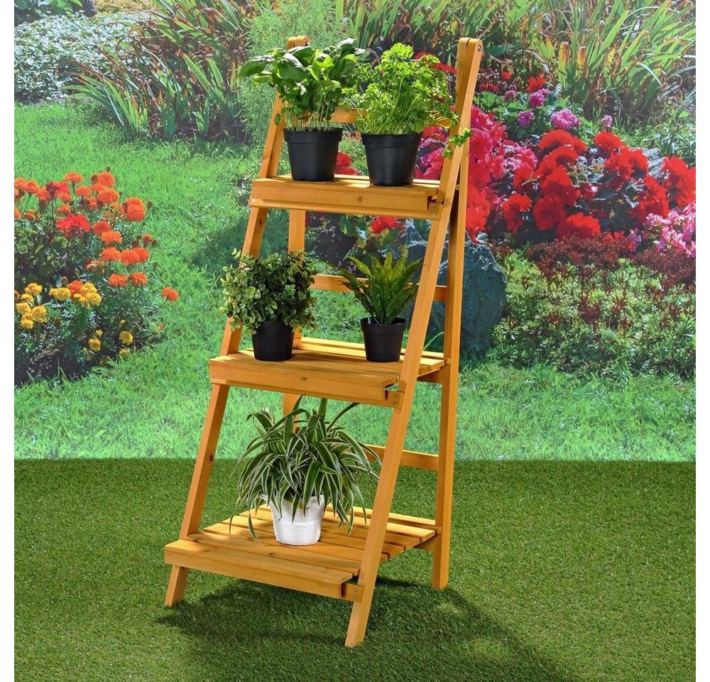 Melko Blumenständer Pflanzentreppe Blumenregal 3 Etagen Holz Braun Pflanzampel Pflanzbank (Stück), BxTxH: 43 x 44 x 109 cm Bild 2