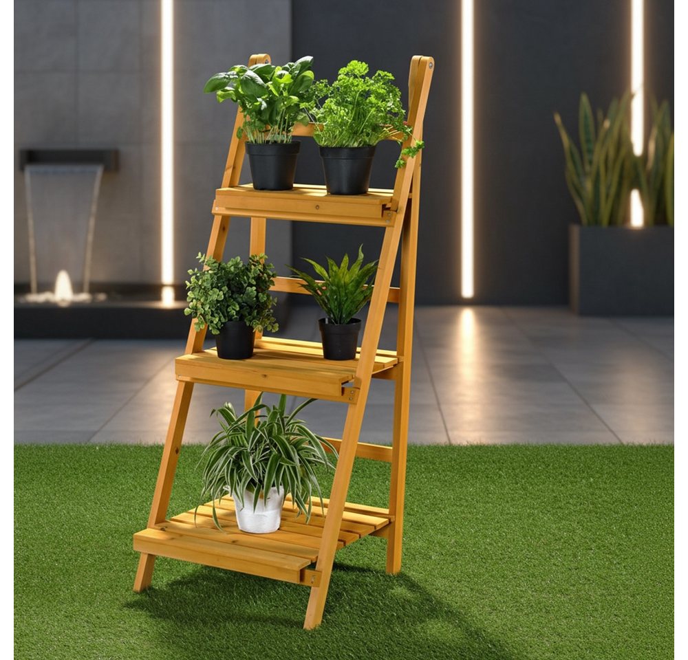 Melko Blumenständer Pflanzentreppe Blumenregal 3 Etagen Holz Braun Pflanzampel Pflanzbank (Stück), BxTxH: 43 x 44 x 109 cm Bild 4