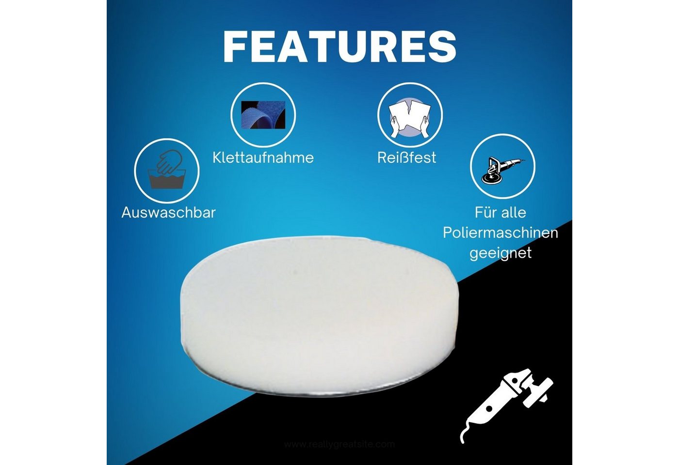 Duke-Handel Polierschwamm Polier-Zubehör Polierpads, weiss, 180mm, SOFT, (Set, 6 St., Polierpad mit ⌀ 18cm für Autopolitur), Klett-Aufnahme, Auswaschbar, Reißfest, Microporen Bild 4