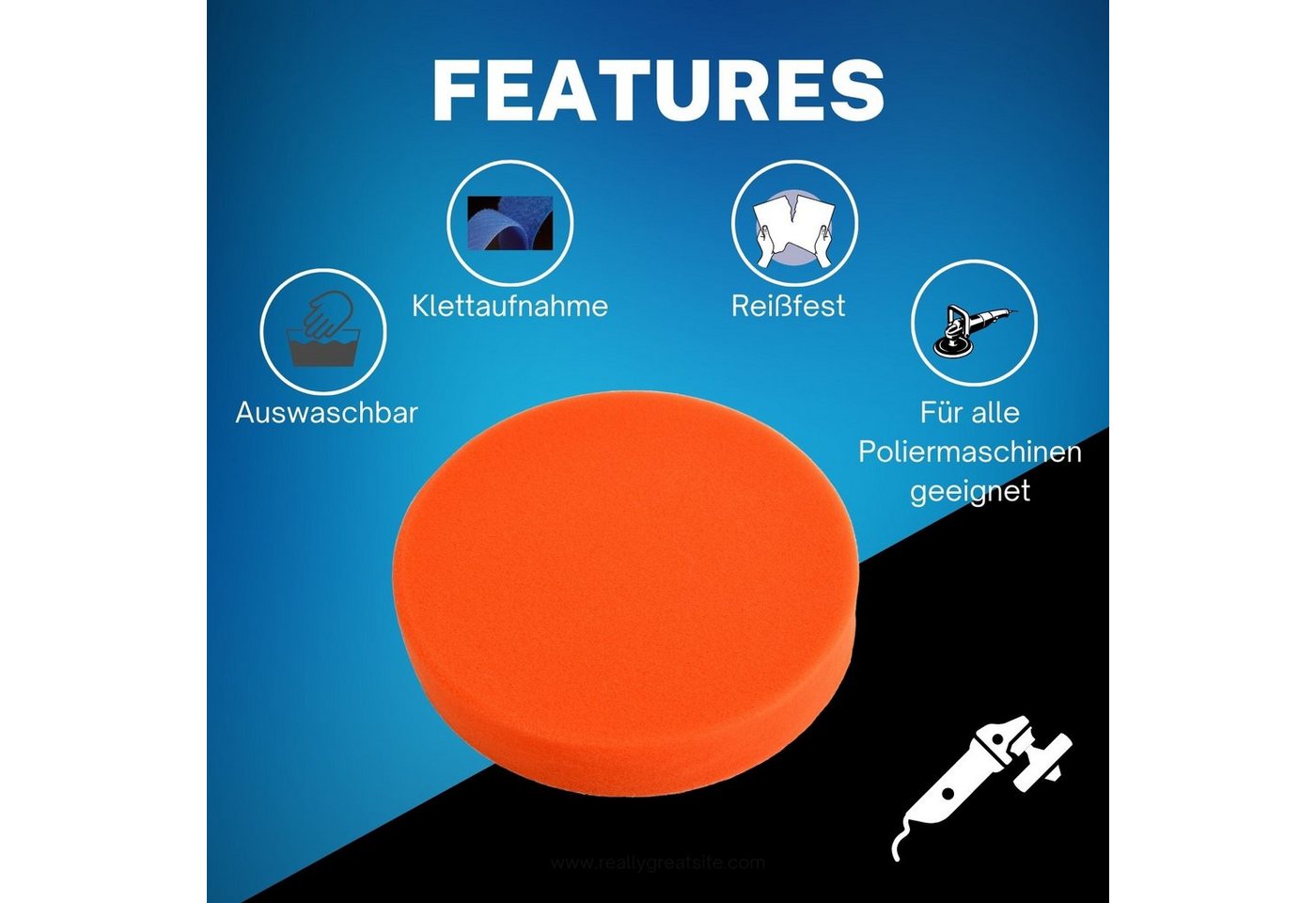 Duke-Handel Polierschwamm Polier-Zubehör Polierpads orange, 180mm, MEDIUM, (Set, 2 St., Polierpad mit ⌀ 18cm für Autopolitur), Klett-Aufnahme, Auswaschbar, Reißfest, Microporen Bild 3