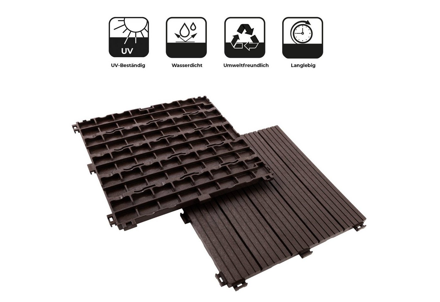 Karat Terrassendielen Claire, Terrassenfliesen 30x30cm, Kunststoff wetterfest, Klickfliesen, 2 m², BxL: je 30x30 cm, (Spar-Set, 22-St), Balkonbodenbelag für Außenbereich, Steckfliesen für Balkon