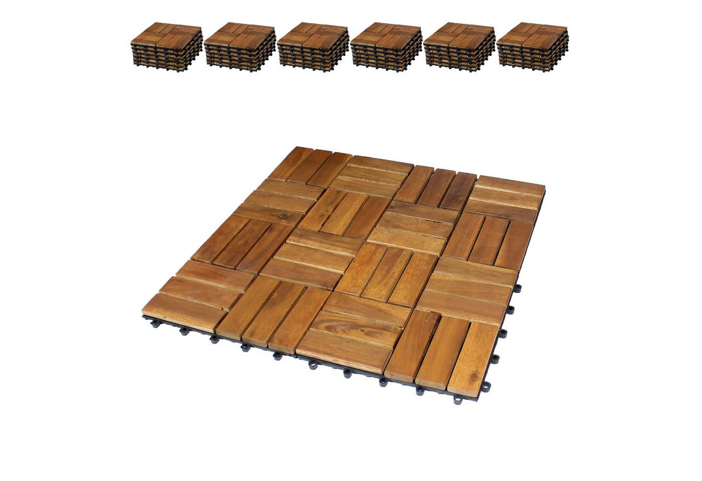 BigDean Holzfliesen 66er Pack für Balkon 30x30cm 6qm Akazie Klicksystem Balkonfliesen, Set, 66 St., Holzklickfliesen, Holz Klick Fliesen, Akazienholz, Langlebig, Robust, Verlegefertig