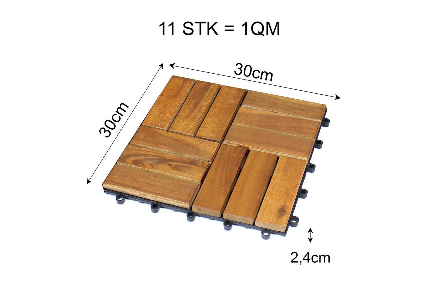 BigDean Holzfliesen 66er Pack für Balkon 30x30cm 6qm Akazie Klicksystem Balkonfliesen, Set, 66 St., Holzklickfliesen, Holz Klick Fliesen, Akazienholz, Langlebig, Robust, Verlegefertig Bild 2
