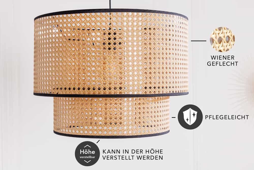 riess-ambiente Hängeleuchte VIENNA 45cm natur / schwarz, ohne Leuchtmittel, Wohnzimmer · mit Lampenschirm · Wiener Geflecht · Retro Bild 3