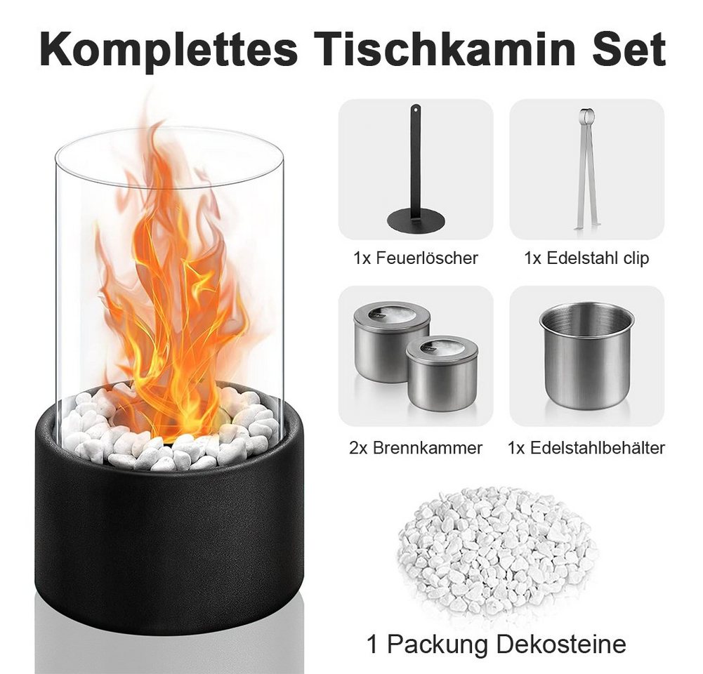 OSTWOLKE Tischfeuer Bioethanol Kamin Tischkamin für Indoor & Outdoor Tragbare Dekokamin (1-St), mit Deko Steinen Bild 2