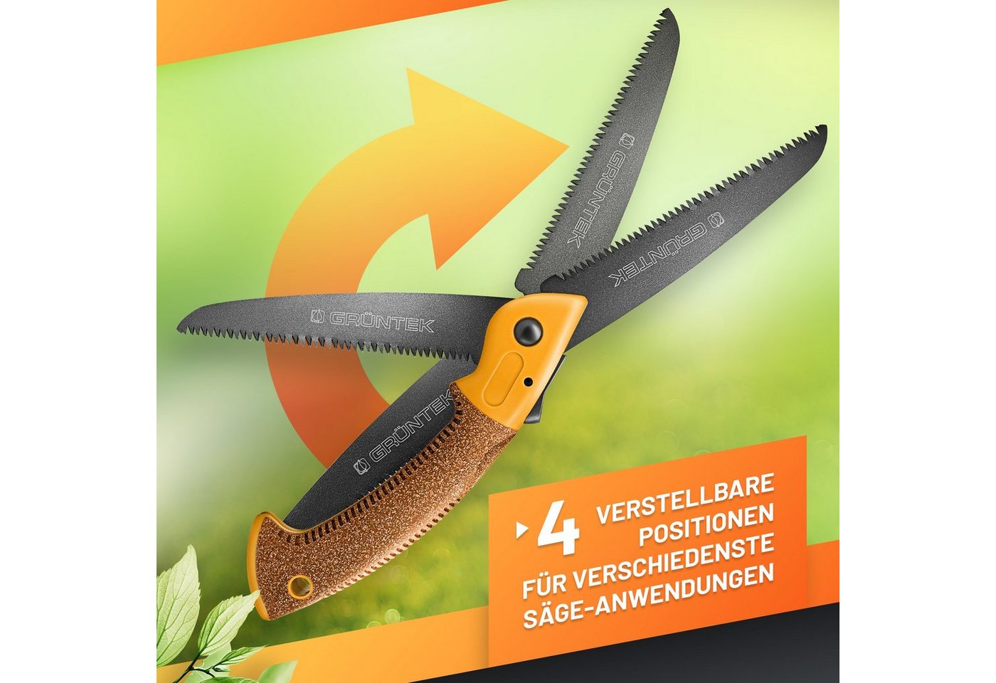 GRÜNTEK Klappsäge Astsäge ZANDER, gehärtetes Carbonstahl Sägeblatt 180mm (1x Klappsäge Zander, Astsäge ZANDER, gehärtetes Carbonstahl Sägeblatt 180mm), TEFLON-beschichtete Klinge mit 4 Positionen ideale Outdoor Campingsäge