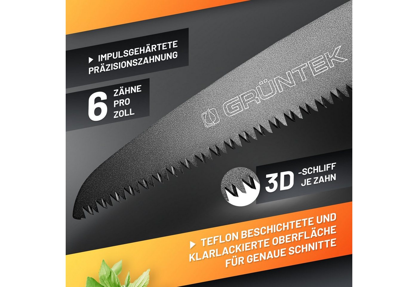 GRÜNTEK Klappsäge Astsäge ZANDER, gehärtetes Carbonstahl Sägeblatt 180mm (1x Klappsäge Zander, Astsäge ZANDER, gehärtetes Carbonstahl Sägeblatt 180mm), TEFLON-beschichtete Klinge mit 4 Positionen ideale Outdoor Campingsäge Bild 3
