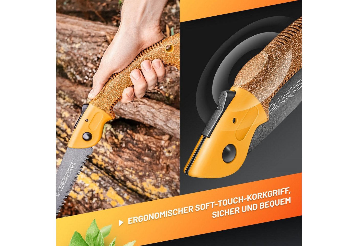 GRÜNTEK Klappsäge Astsäge ZANDER, gehärtetes Carbonstahl Sägeblatt 180mm (1x Klappsäge Zander, Astsäge ZANDER, gehärtetes Carbonstahl Sägeblatt 180mm), TEFLON-beschichtete Klinge mit 4 Positionen ideale Outdoor Campingsäge Bild 4