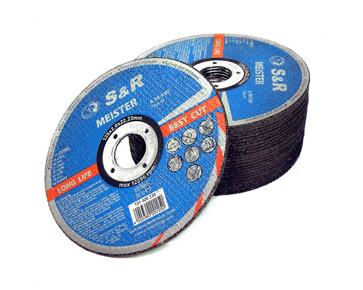 S&R Trennscheibe für Metall, Stahl 125 x 2,0 x 22,23 mm, A30 S-BF, für Winkelschleifer, (Set, 25 Stück), Hochleistungs-Elektrokorund Korn, 2-fach Fiberglas-Verstärkung Bild 2