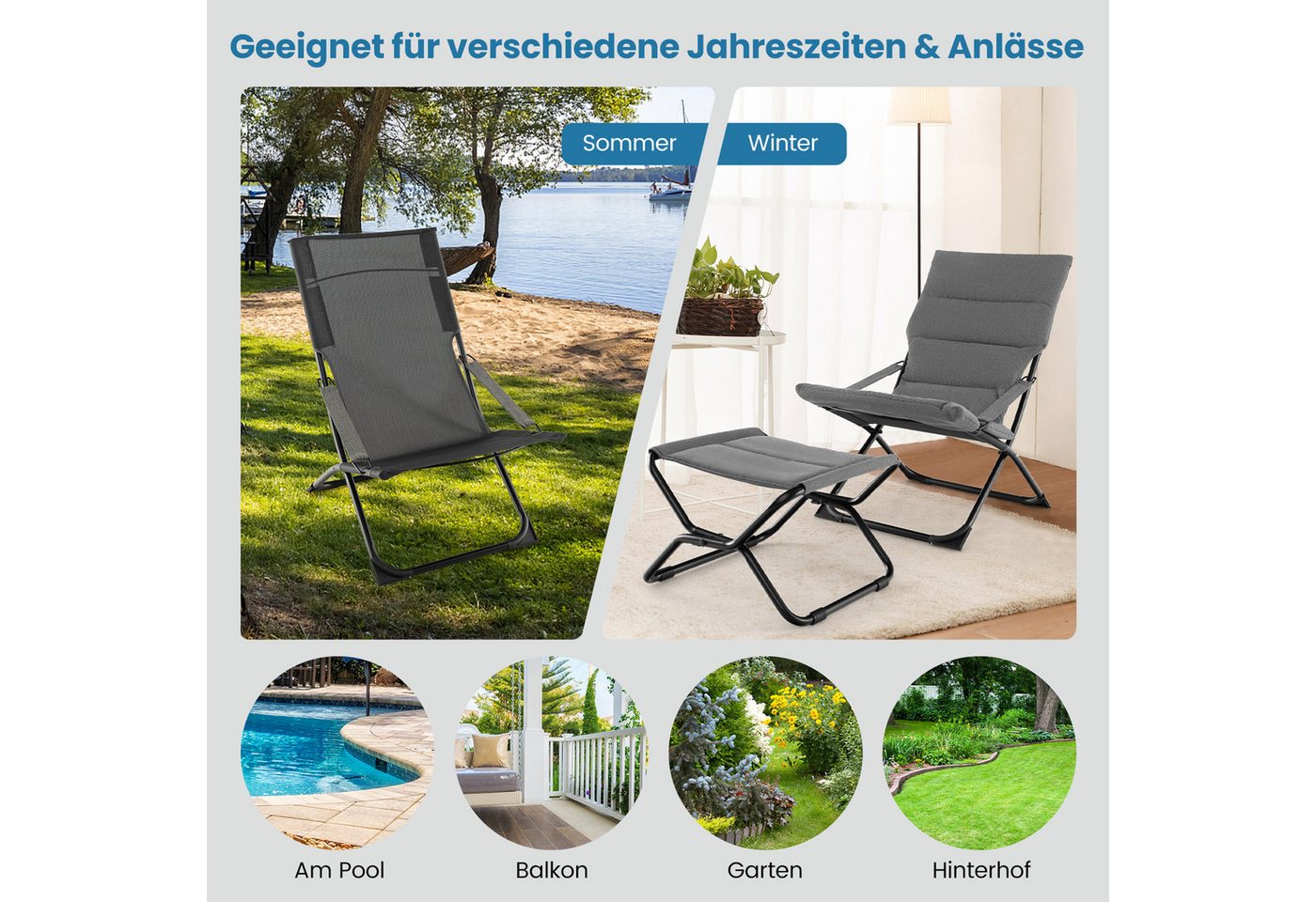KOMFOTTEU Gartenstuhl, Liegestuhl klappbar, mit Hocker Bild 2
