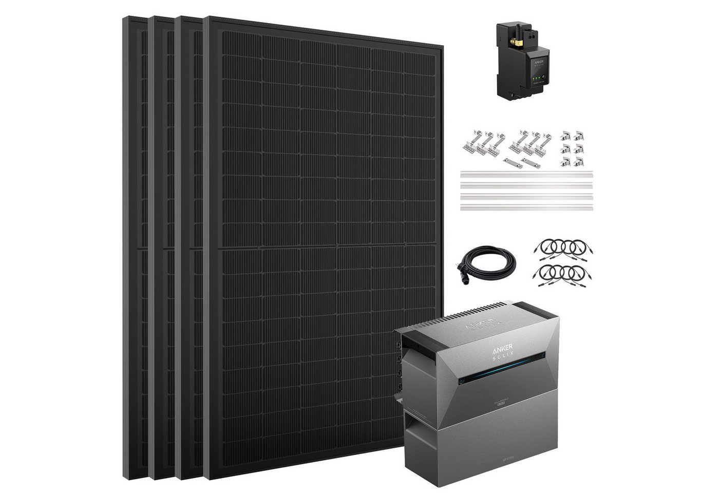 SolarMars Balkonkraftwerk 2000W mit Speicher Anker Solix Solarbank 2 E1600 Pro + BP2700, 1800 W, (Ziegeldach Halterung×4, mit 1x Anker Solix BP2700 erweiterungsakku), 0% MwSt