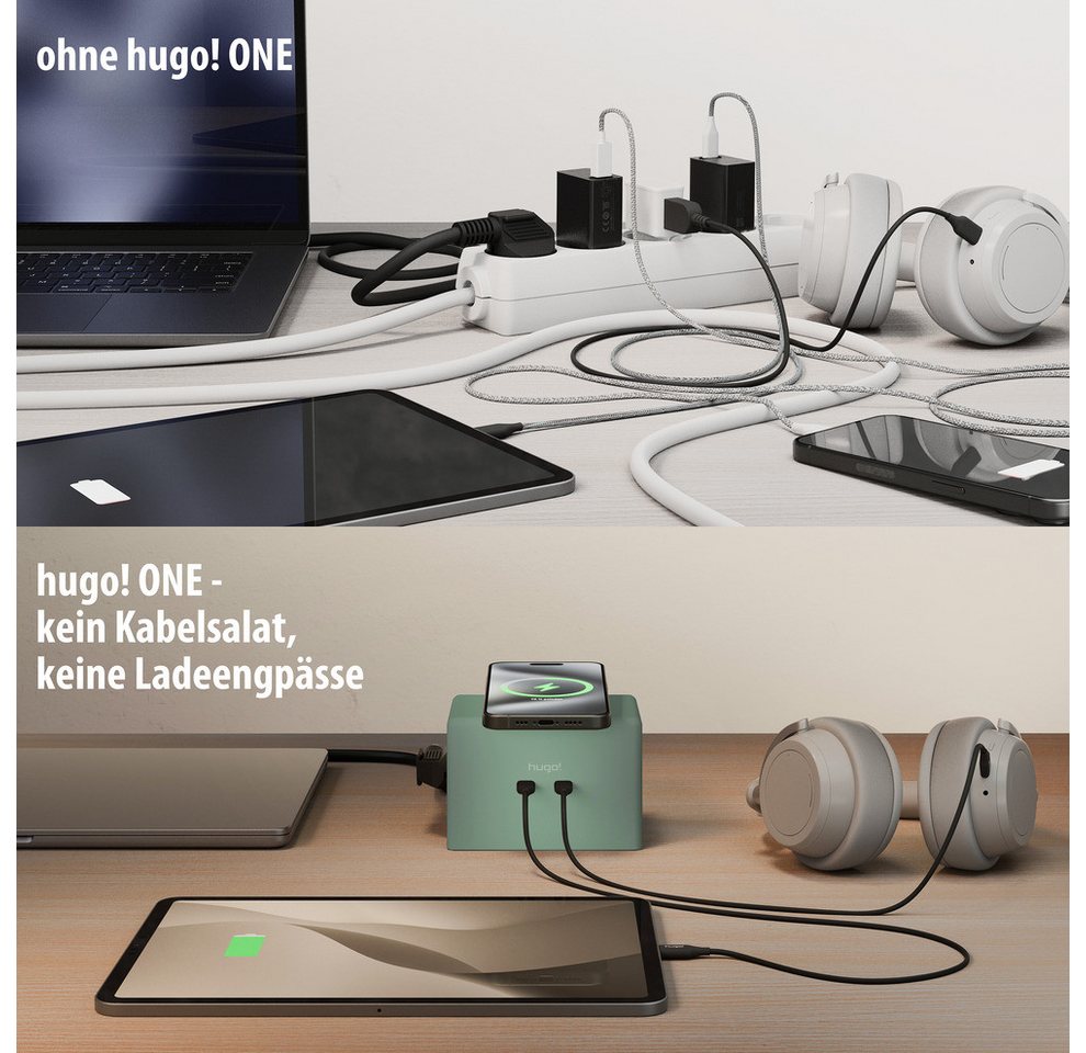Brennenstuhl hugo! ONE 2nd Gen. Steckdosenwürfel mit USB C 20W PD, Wireless Charger Steckdosenleiste 2-fach (Kabellänge 2 m) Bild 5