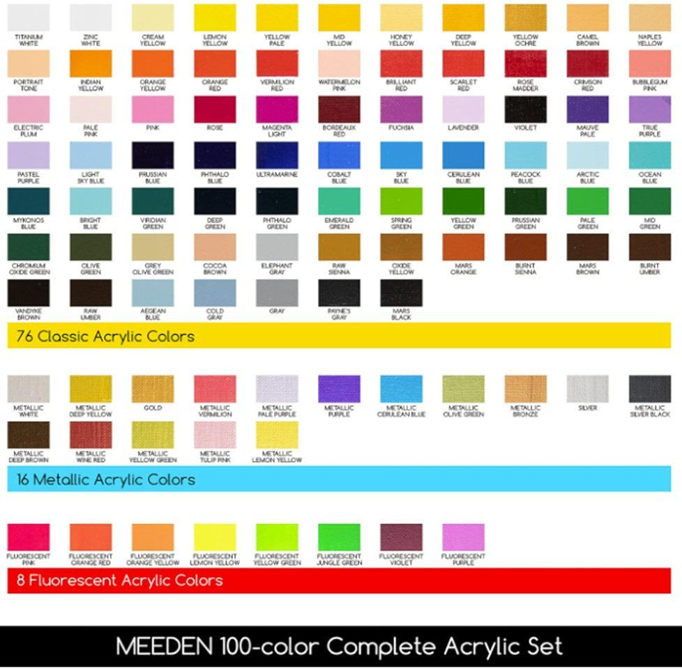 TSE Acrylfarbe MEEDEN Acrylfarbenset 100 Farben hochpigmentierte Acrylfarben 12ml Bild 2