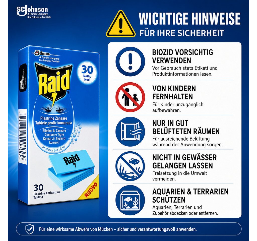 scjohnson Insektenabwehrgerät Raid Mückenplättchen Nachfüllpack 3x30 Stück Vorteilspack, 90-tlg. Bild 2