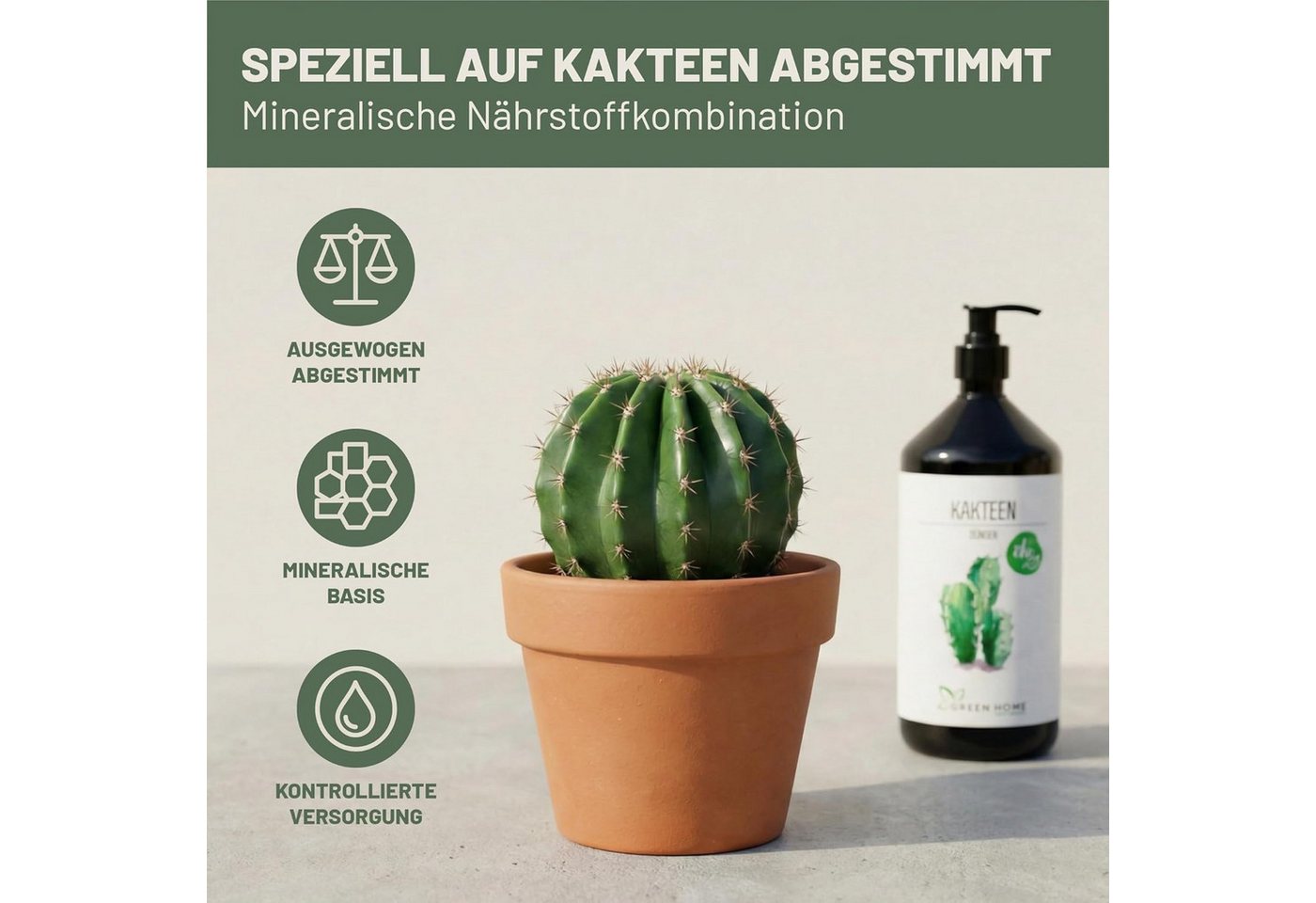 GREEN HOME LOVE NATURE Spezialdünger Kakteen- & Sukkulentendünger flüssig NPK 7+3+5, Spurennährstoffe, Kakteen, NPK 7+3+5, Spurennährstoffe, chelatiert, Dosierpumpe Bild 3